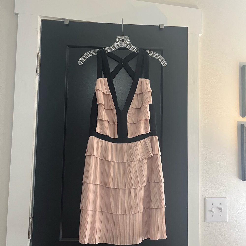 BCBGMaxAzria Black & Blush Pleated Tiered Mini Dress